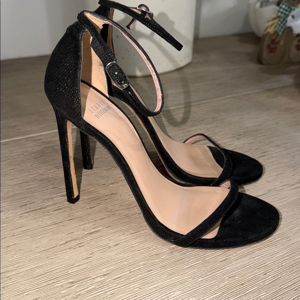 Stuart Weitzman Nudist black goose bump pumps sandals heels 8 - Picture 2 of 11